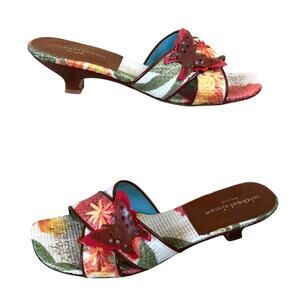 Michael Simon Shoe Slide Sandal Sz 7.5 Leather Textured Fabric Butterfly $150
